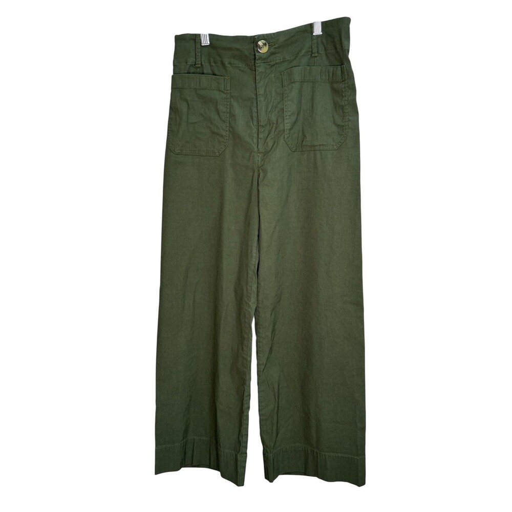 Maeve Colette Anthropologie Pants Womens 30 Green Twill Wide Leg Patch Pockets